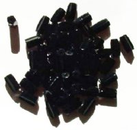 50 10mm Ridged Black Glass Tube Beads